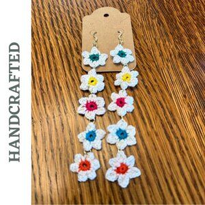 Handcrafted Crochet Daisy Dangle Earrings | Multicolor Boho Style | Whitr Multi